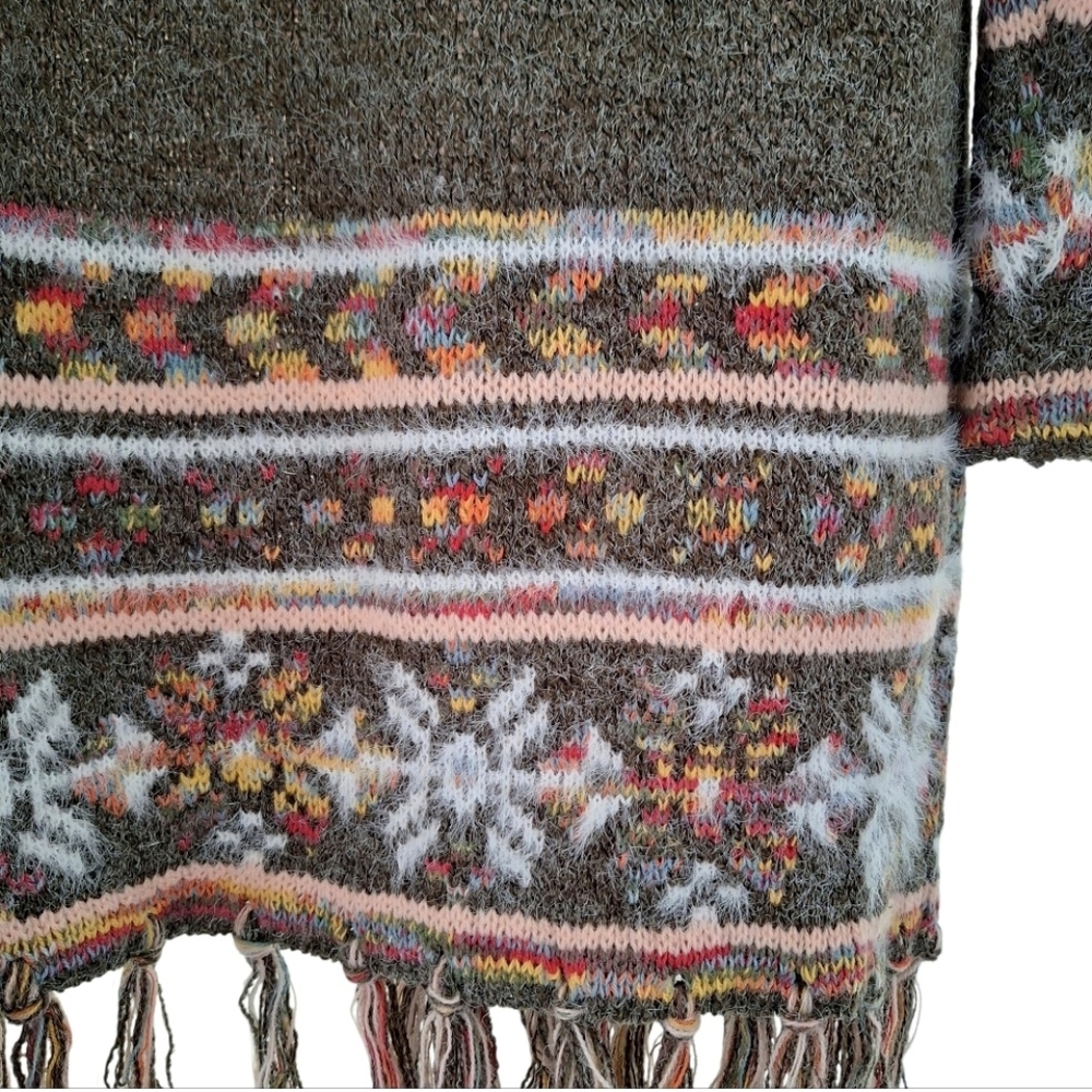 Adora Long Southwestern Aztec Open Cardigan With Fringe M/L - Picture 4 of 14